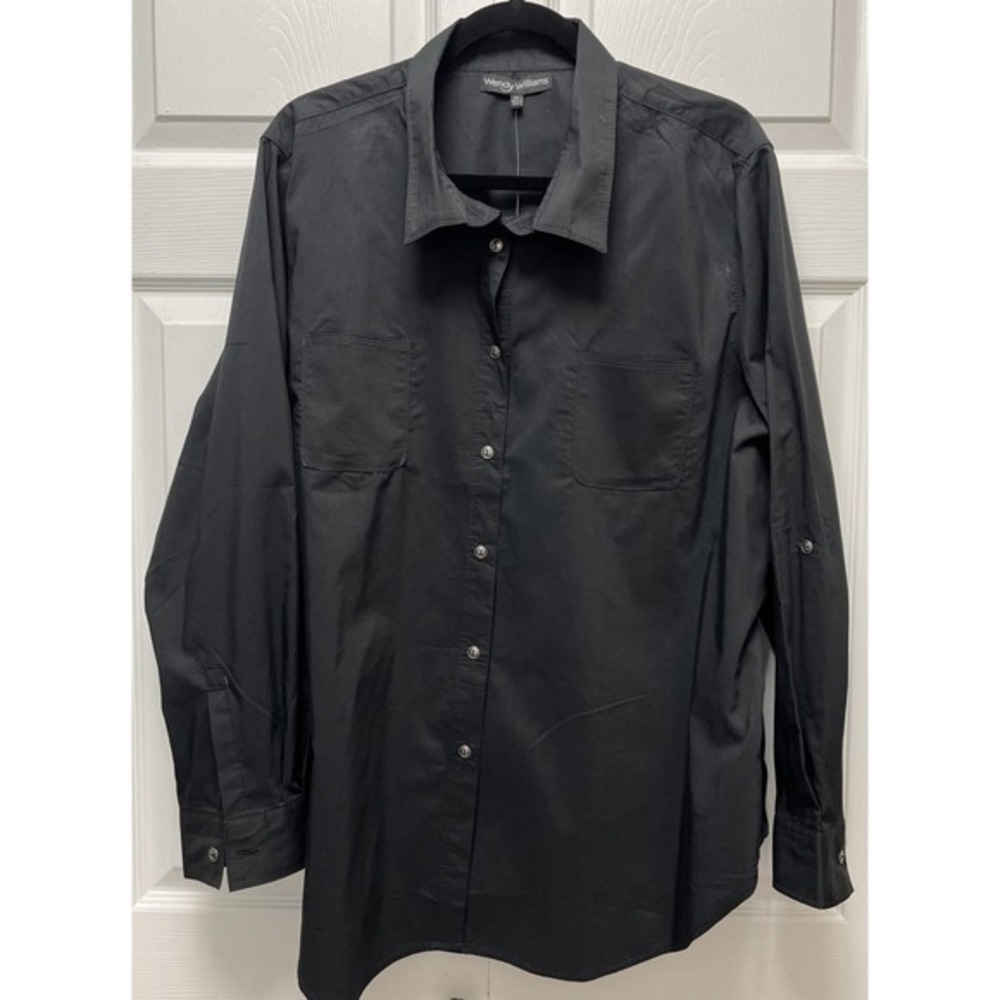 Wendy‎ Williams Women's Button Down Shirt Career Blouse Black Sleeve Button 2x